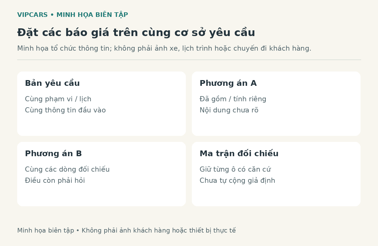 Ma trận biên tập đưa hai báo giá thuê xe về cùng yêu cầu và giữ riêng ô chưa xác nhận