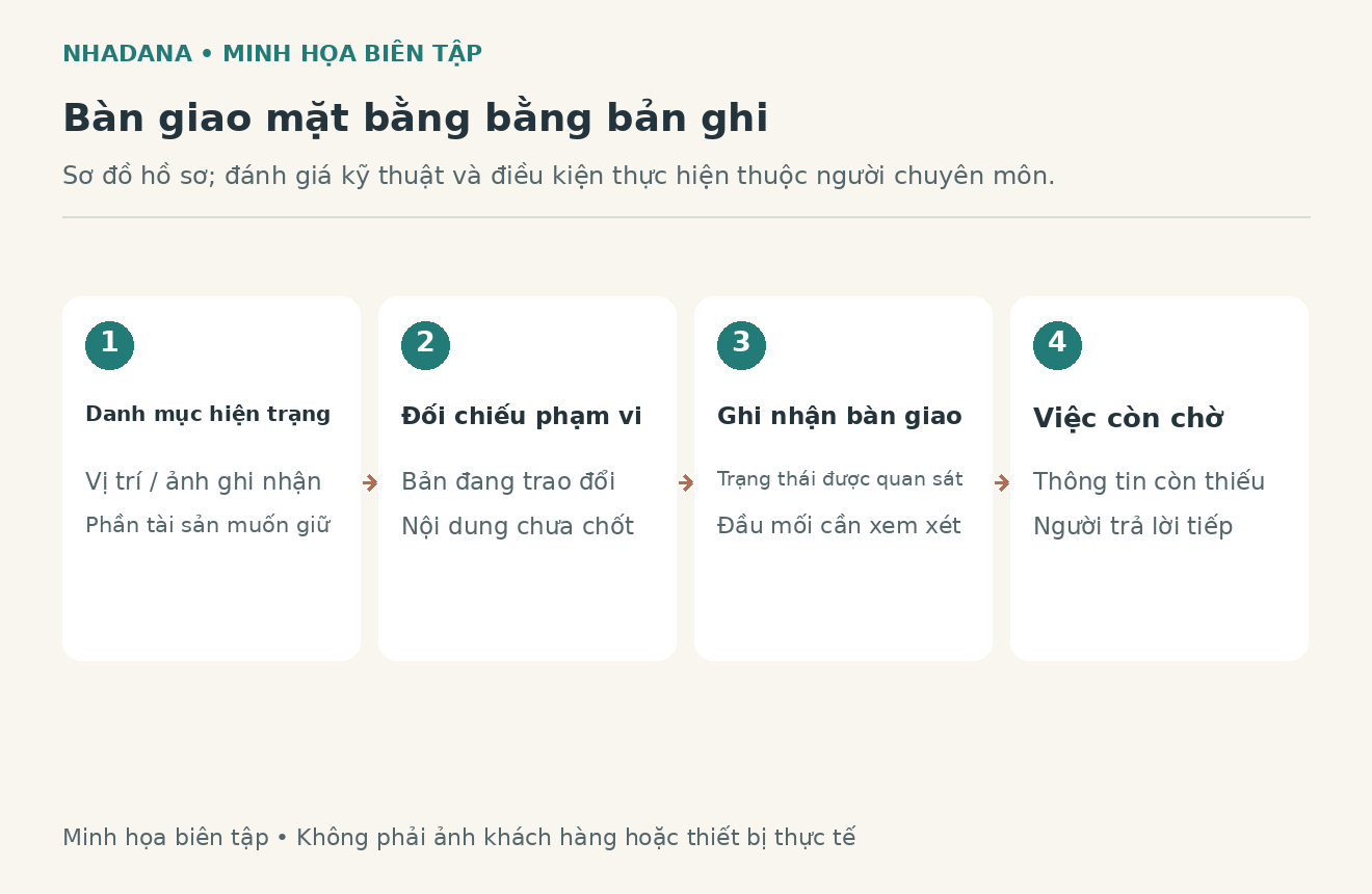 Sơ đồ biên tập từ phạm vi tháo dỡ được xác nhận đến danh sách nhận mặt bằng và các nội dung còn chờ